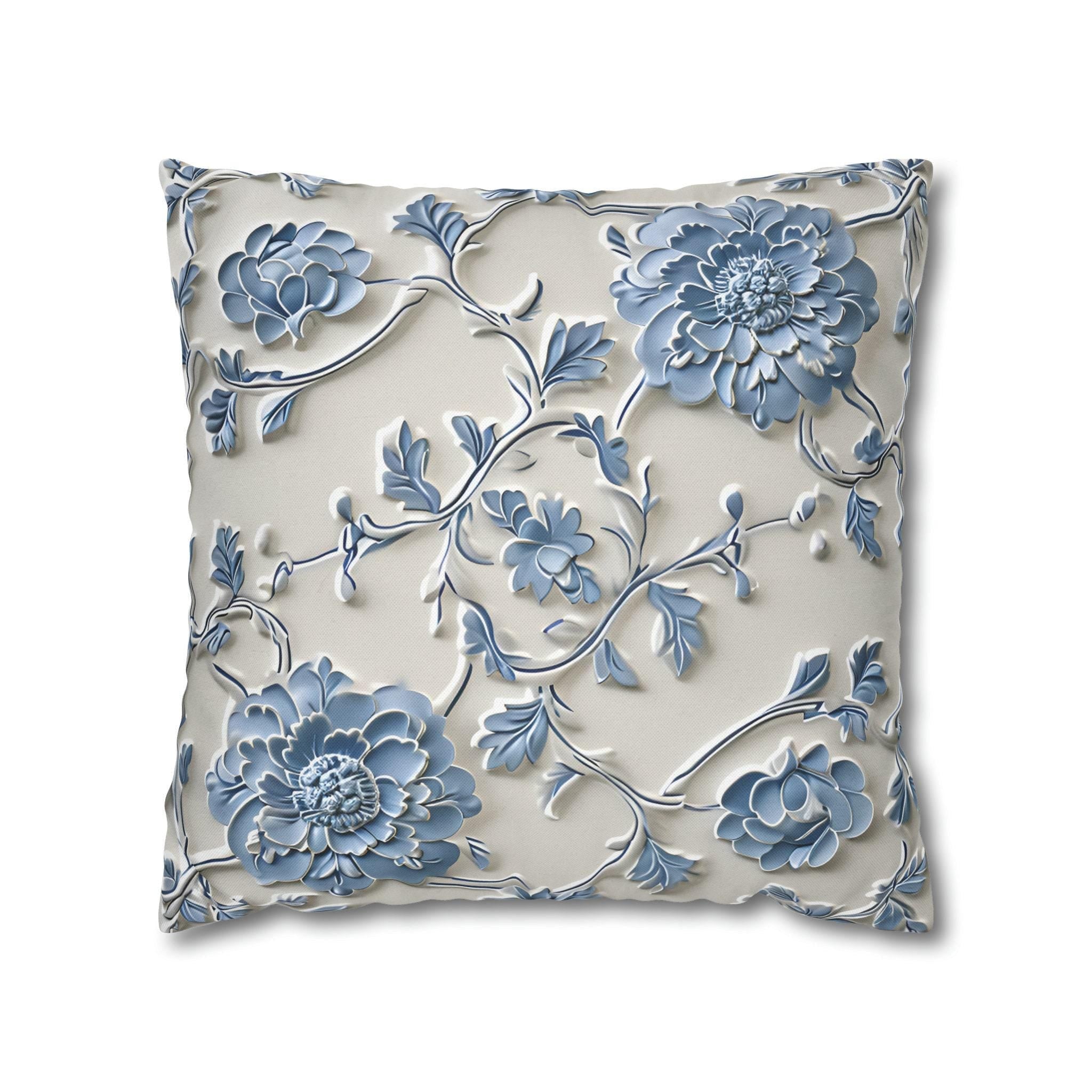 Blue Floral Chinoiserie Pillow Cover: Elegant Home Decor