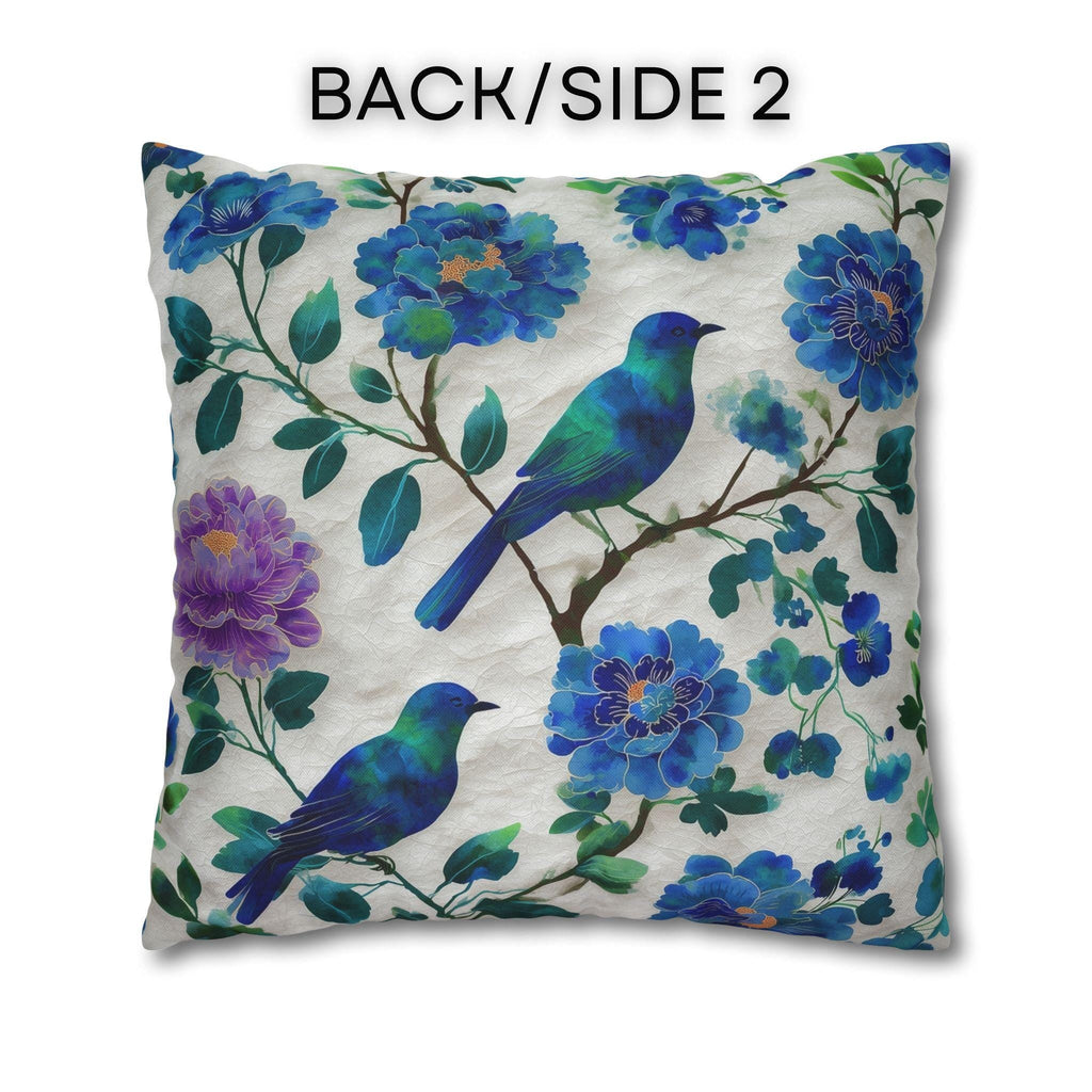 Chinoiserie Songbird Throw Pillow Cover: Cobalt, Teal, Violet - Multiple Sizes