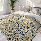 William Morris Fleece Throw: Navy Botanical Arts and Crafts Blanket