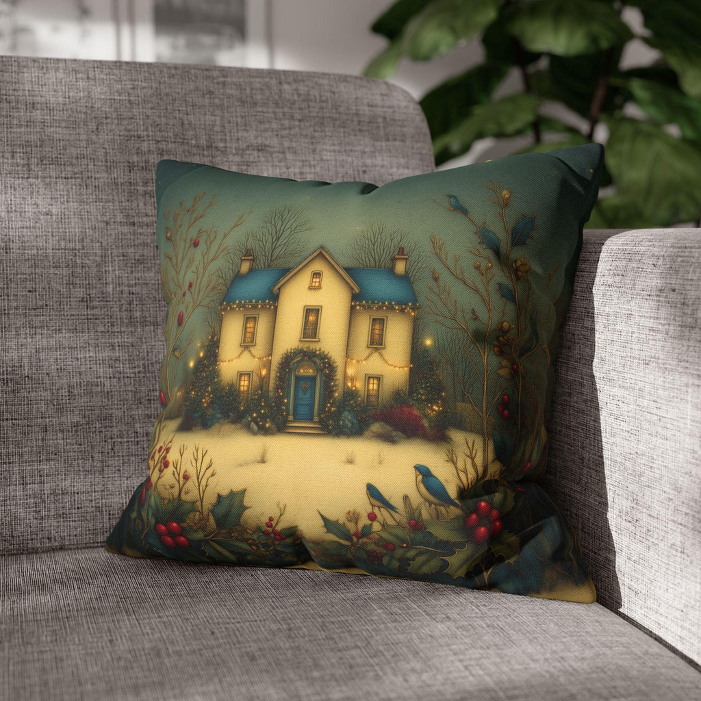 Country Farmhouse Christmas Pillow Cover: Colorful Home for the Holidays Nostalgic Design in Blue