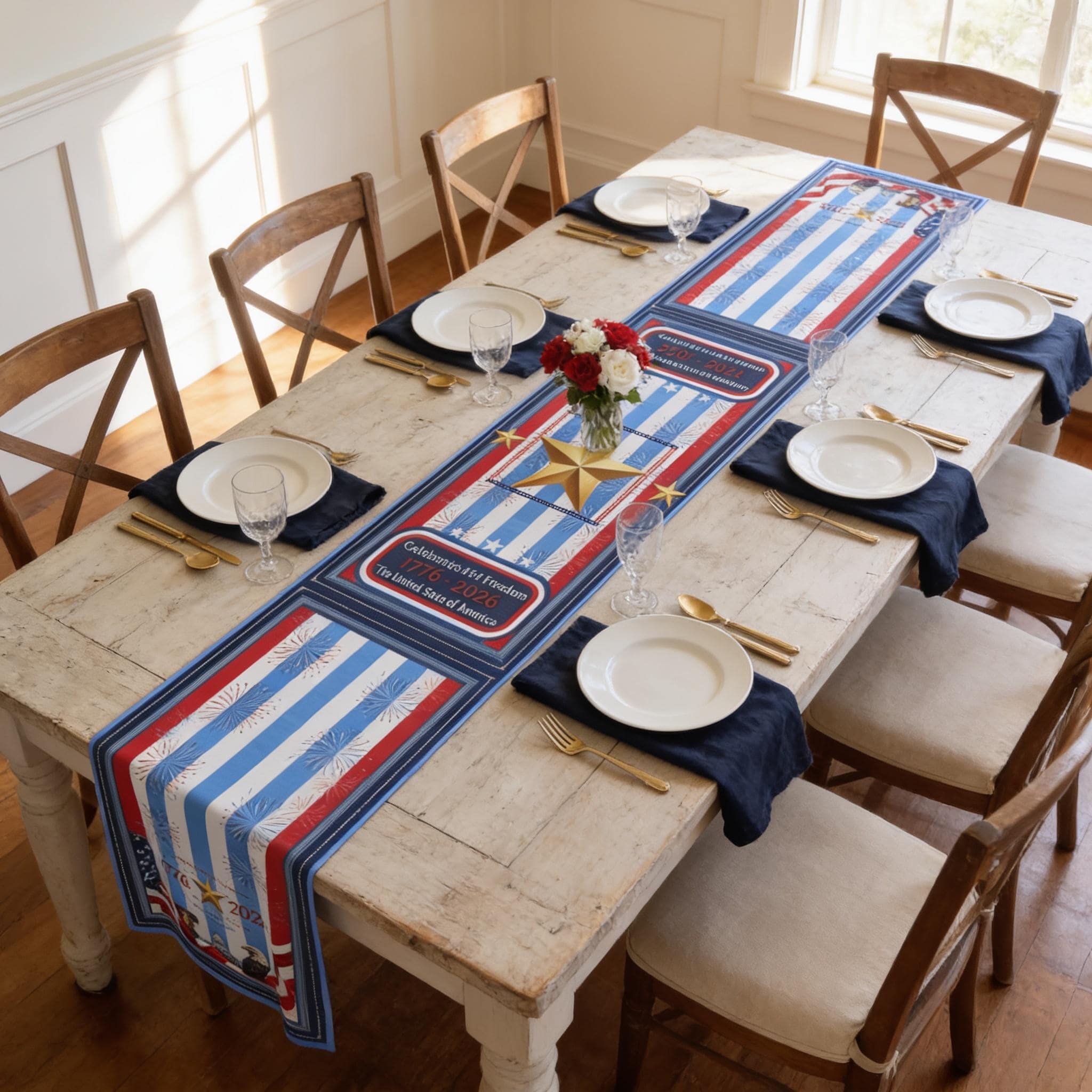 Patriotic Striped Table Runner: America 250th Anniversary Limited Edition