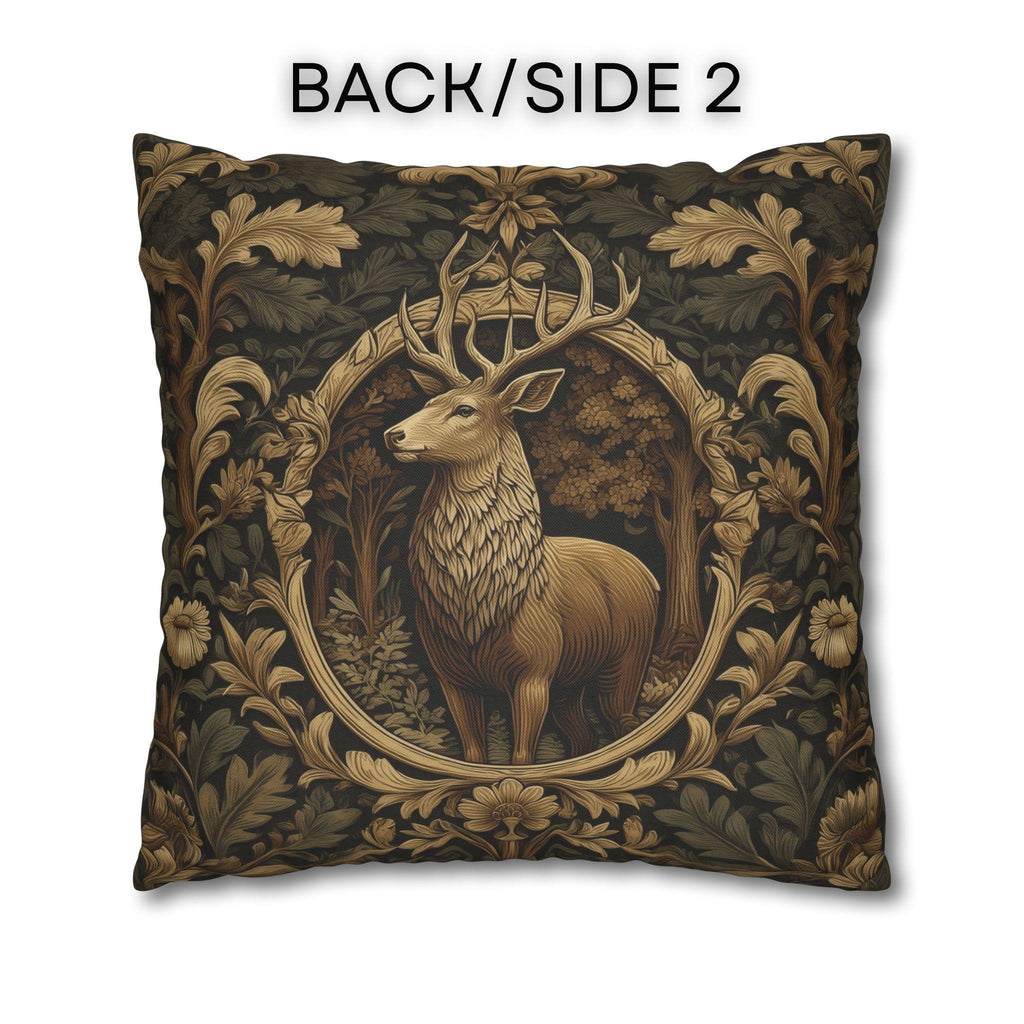 William Morris Inspired Noble Stag Pillow Cover: Botanical Woodland Design