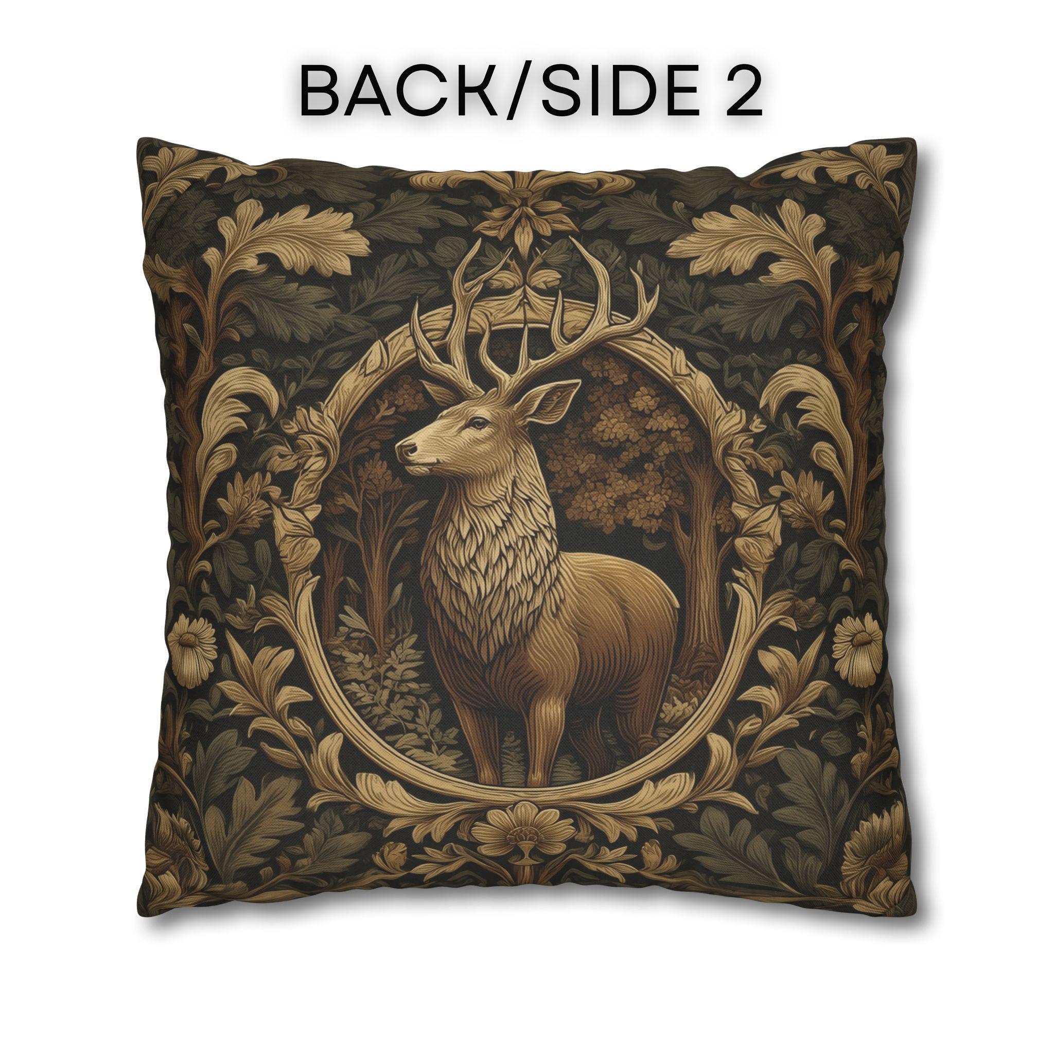 William Morris Inspired Noble Stag Pillow Cover: Botanical Woodland Design