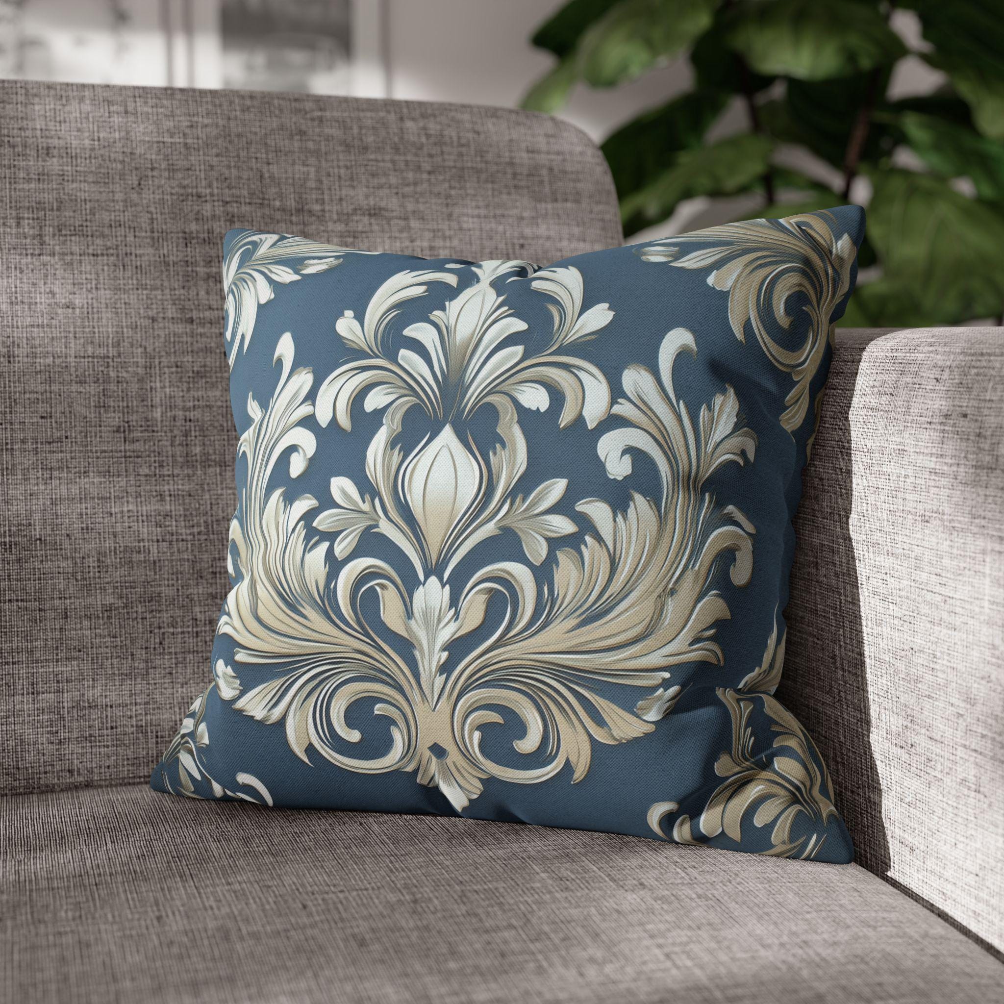 Opulent Damask Square Pillowcase: Classic Elegance for Bedroom & Living Room with Scroll Floral Design