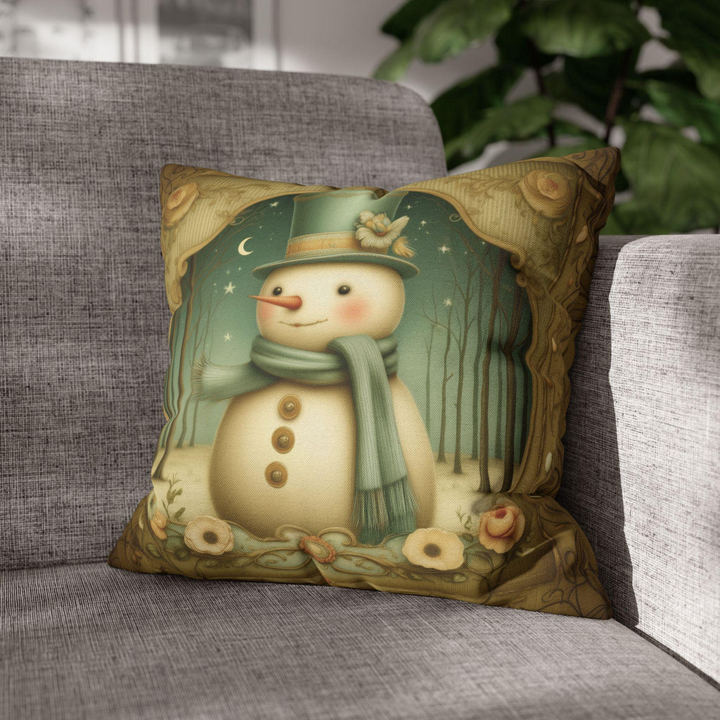 Charming Vintage Style Snowman Pillow Cover: Nostalgic Winter Holiday Accent