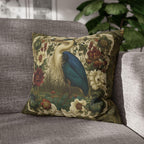 William Morris Style Heron Pillow Cover: Botanical Marsh Floral Art
