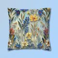 Floral Garden Pillow Cover: Rich Blue Yellow Pink Flowers