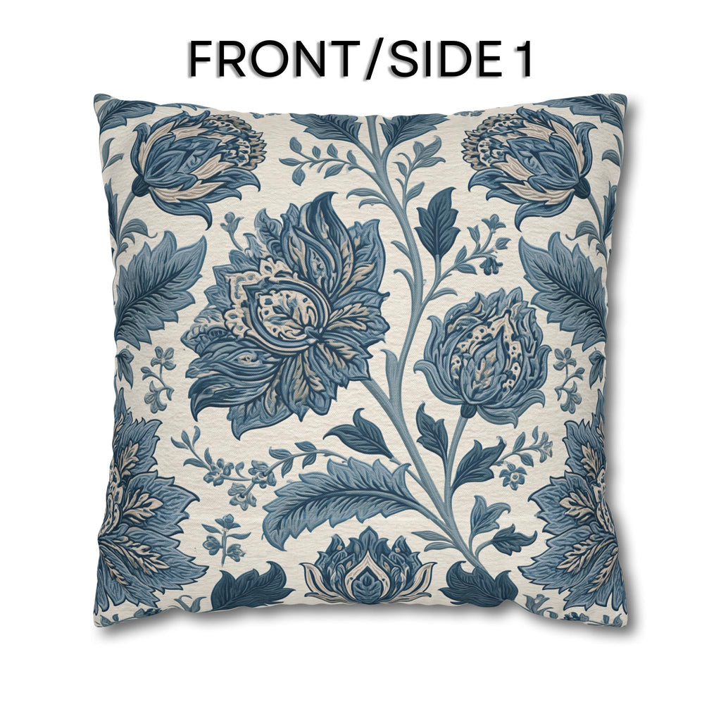 Blue Country Farmhouse Pillow Cover: William Morris Inspired Toile Floral Accent
