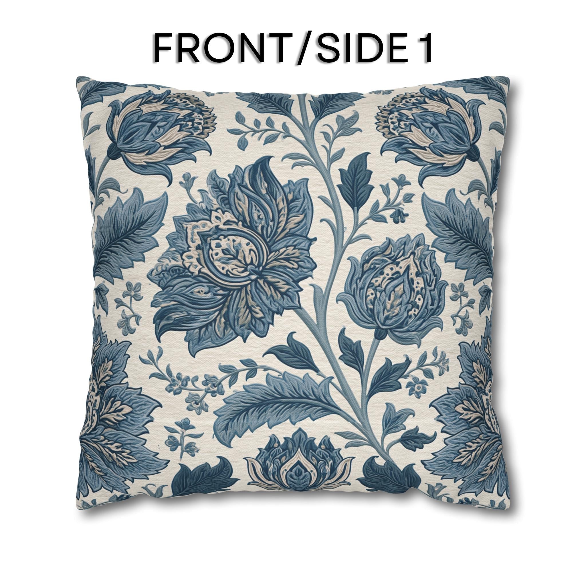 Blue Country Farmhouse Pillow Cover: William Morris Inspired Toile Floral Accent