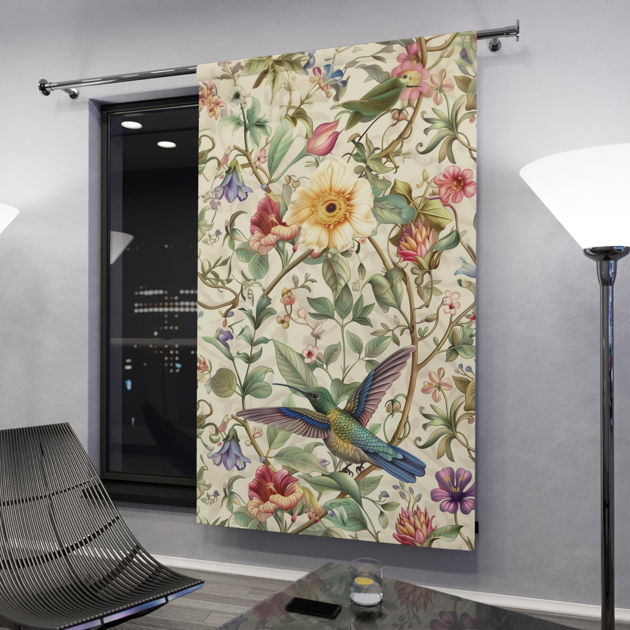 Elegant William Morris Hummingbird Floral Window Curtain Panel - Green, Blue, Gold, Pink, Purple