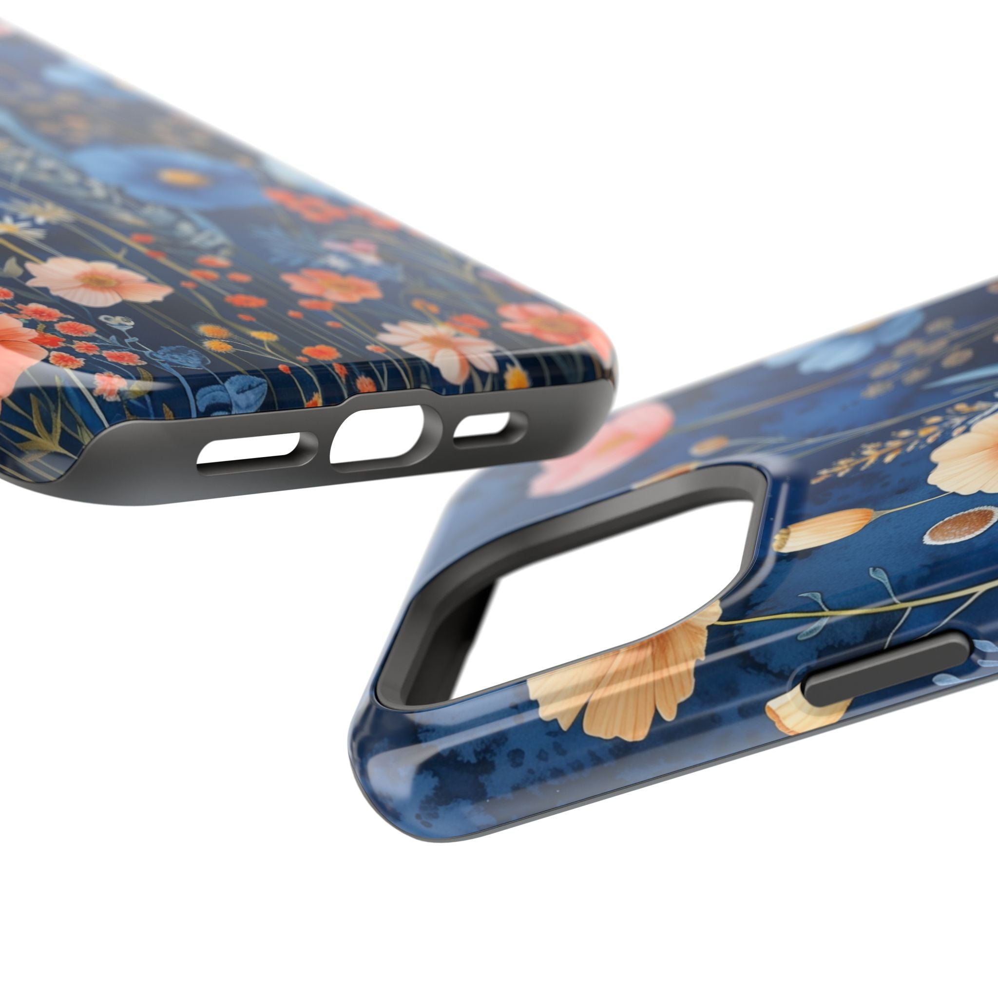 Blue Wildflower MagSafe iPhone Case: Dreamy Floral Design 14 15 16 Pro Plus Max