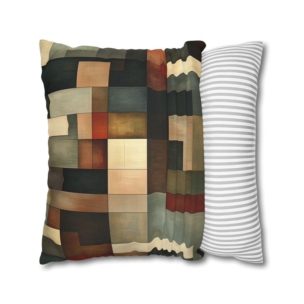Geometric Abstract Pillowcase: Earthy Muted Tones, Modern Rustic Decor, Hand-painted Effect
