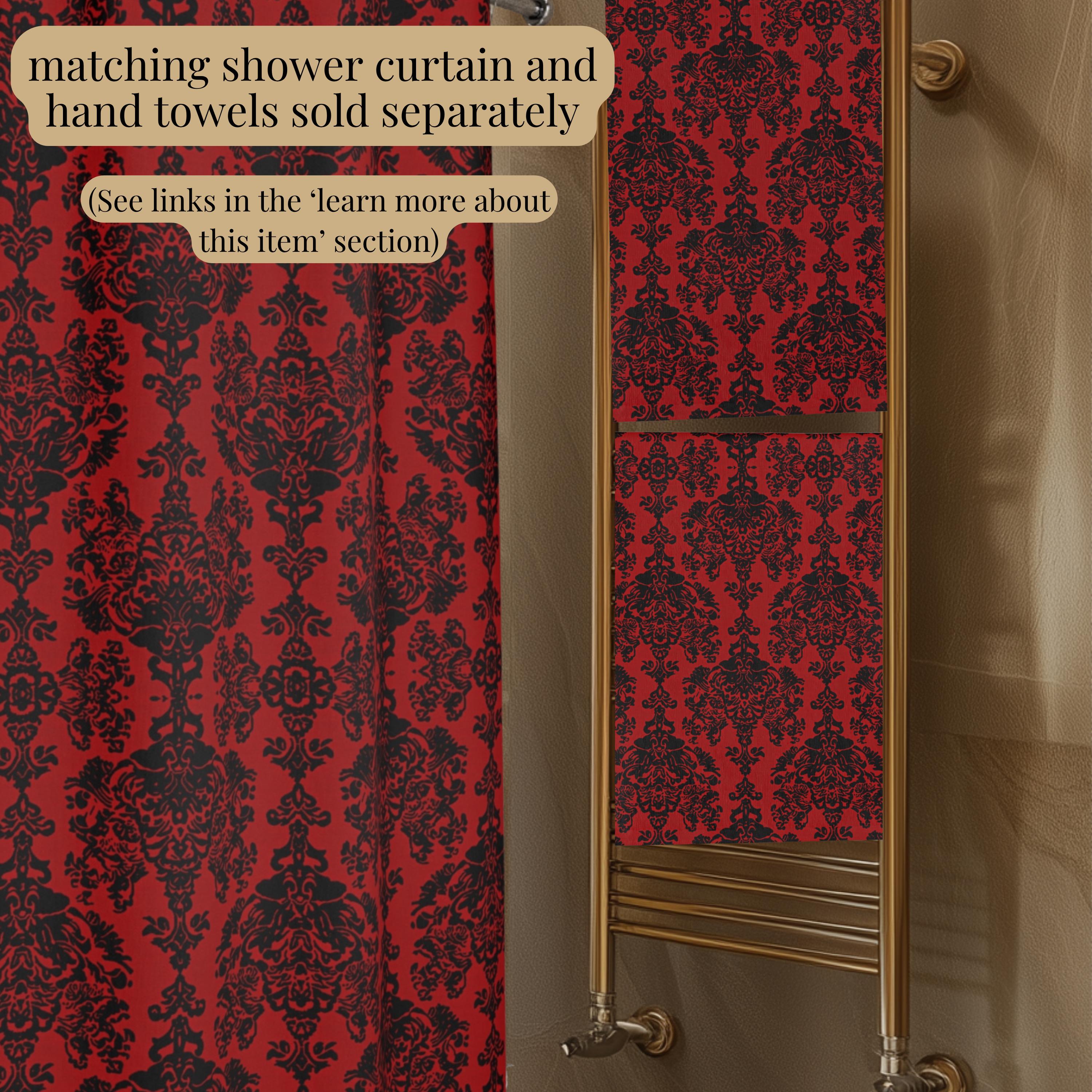 Damask Hand Towel: Black & Crimson Dark Baroque Vampire Gothic Decor