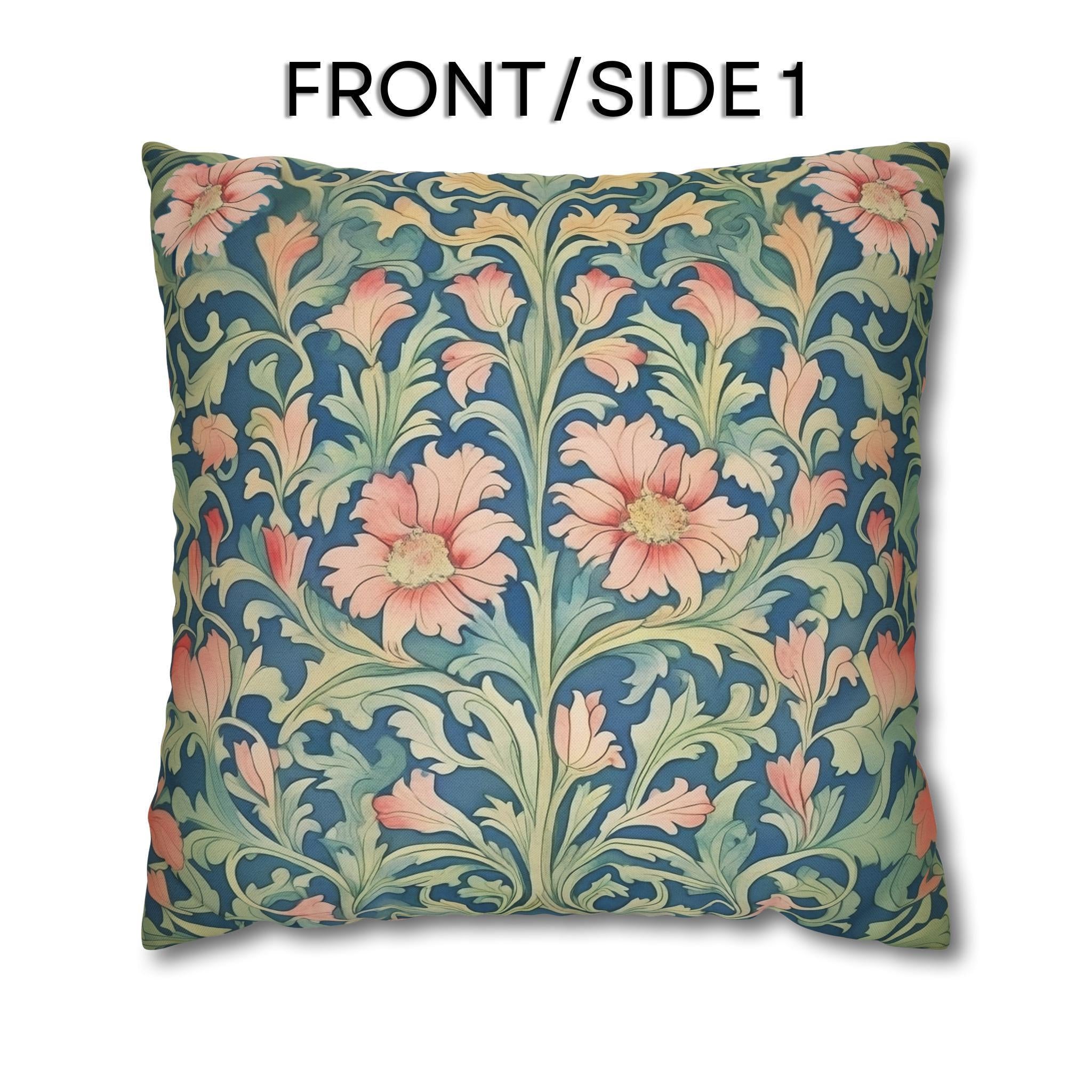 William Morris Pimpernel-Inspired Pillow Cover: Modern Blue & Coral Pink Botanical