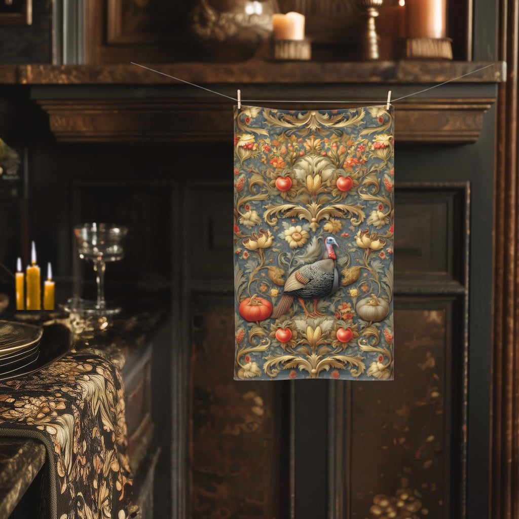 William Morris Wild Turkey Hand Towel: Autumn Harvest Thanksgiving Decor