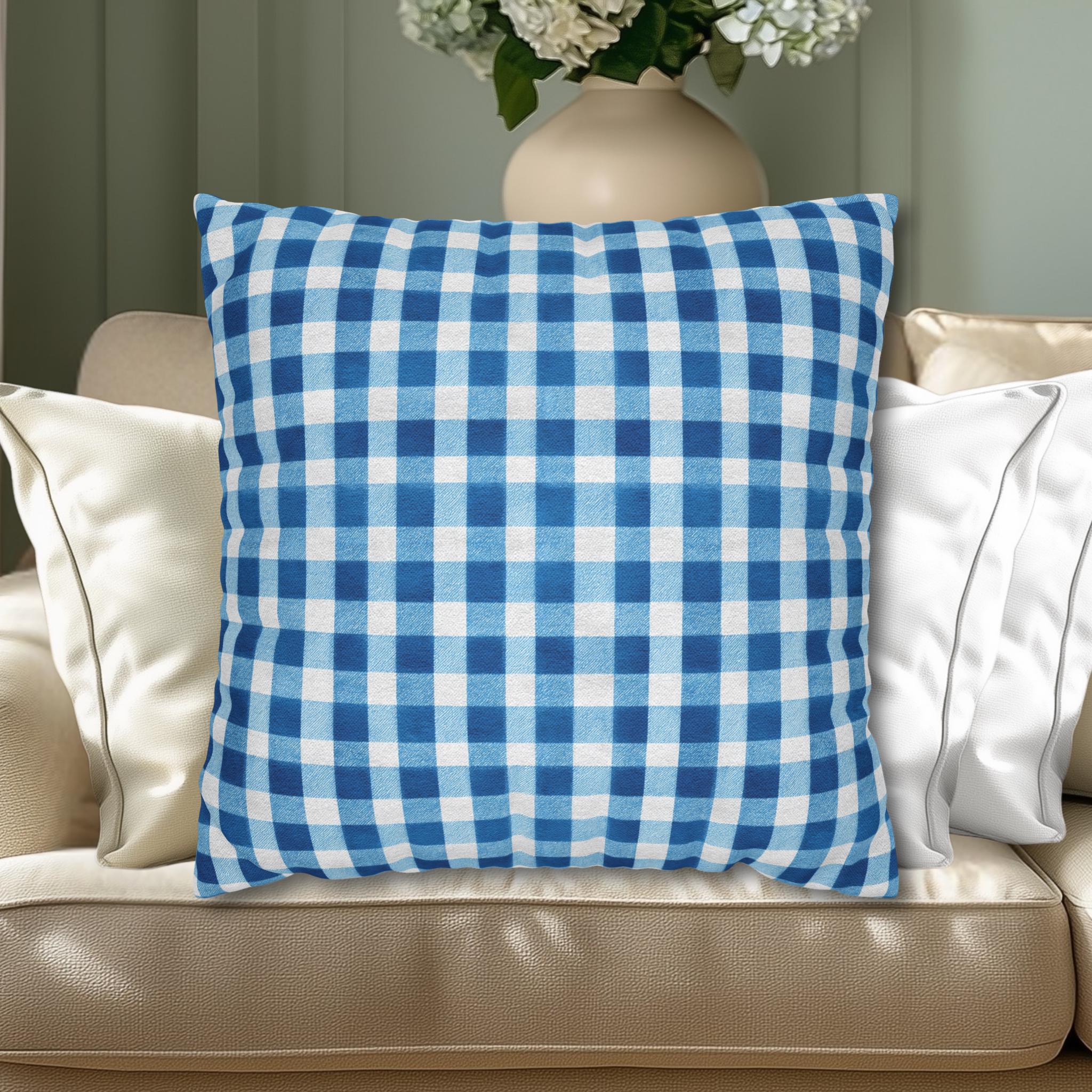 Blue Gingham Plaid Pillow Cover: Classic Farmhouse Check Accent