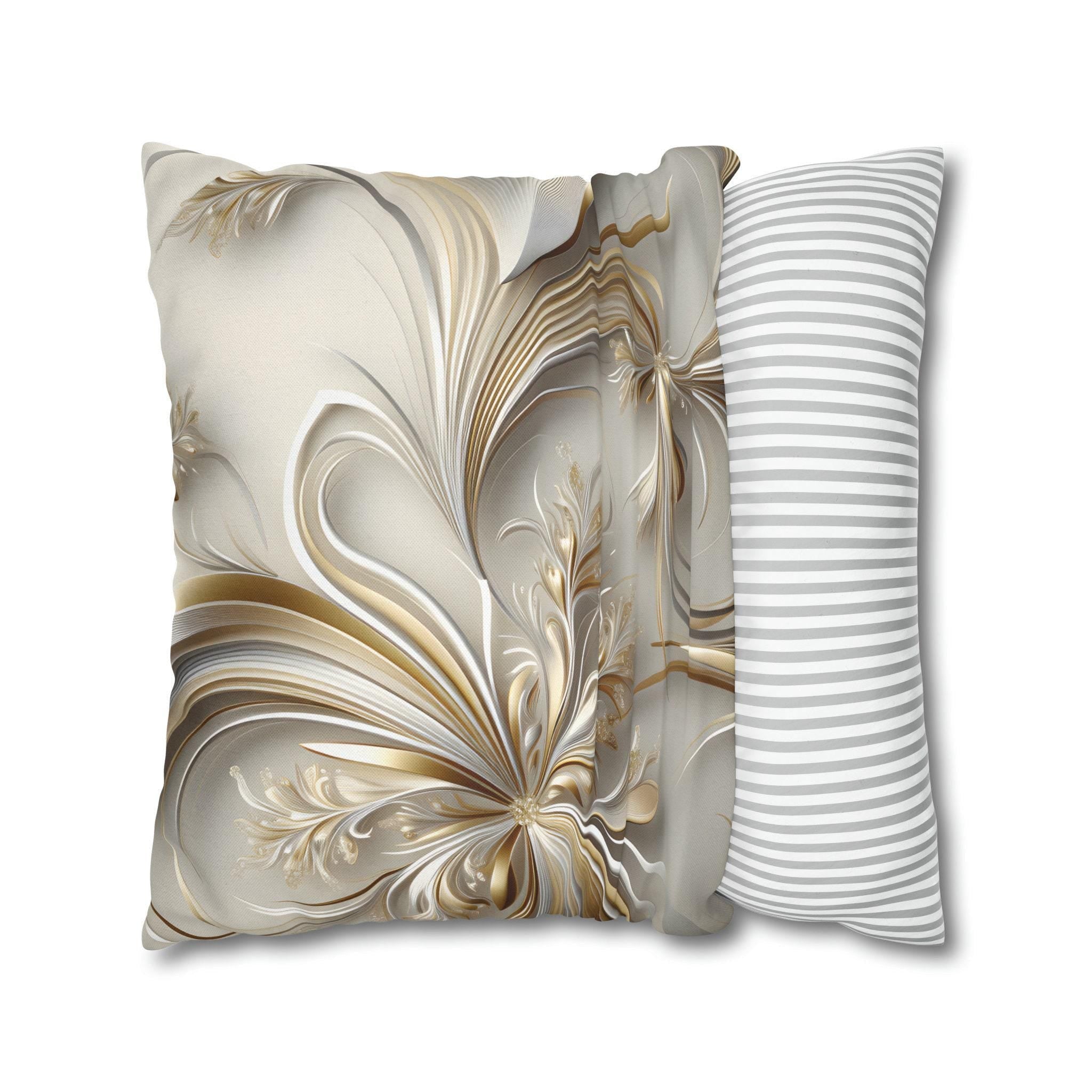 3D Rendered Elegant Christmas Ribbon Pattern Pillow Cover: Pale Gold and Silver Shimmer