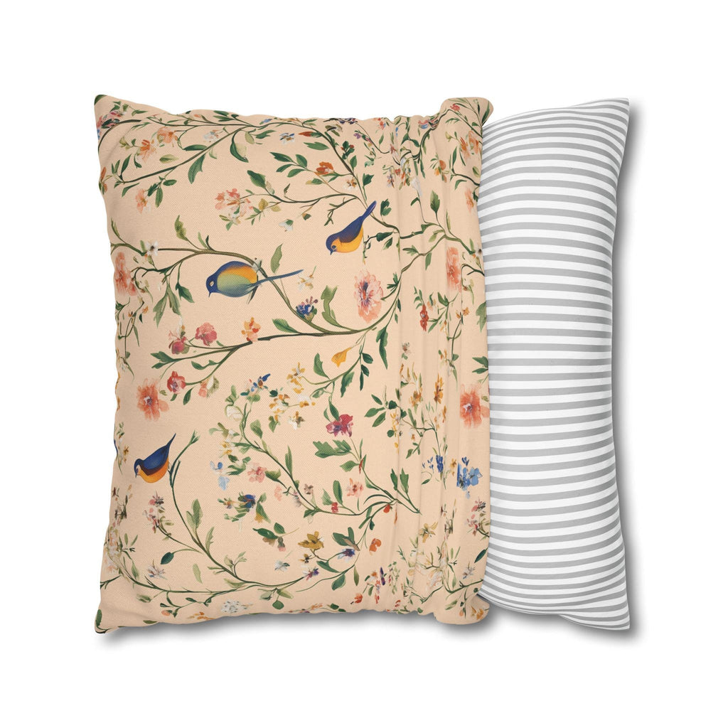 Chinoiserie Bird Pillow Cover: Vintage Style Peach Floral Cushion
