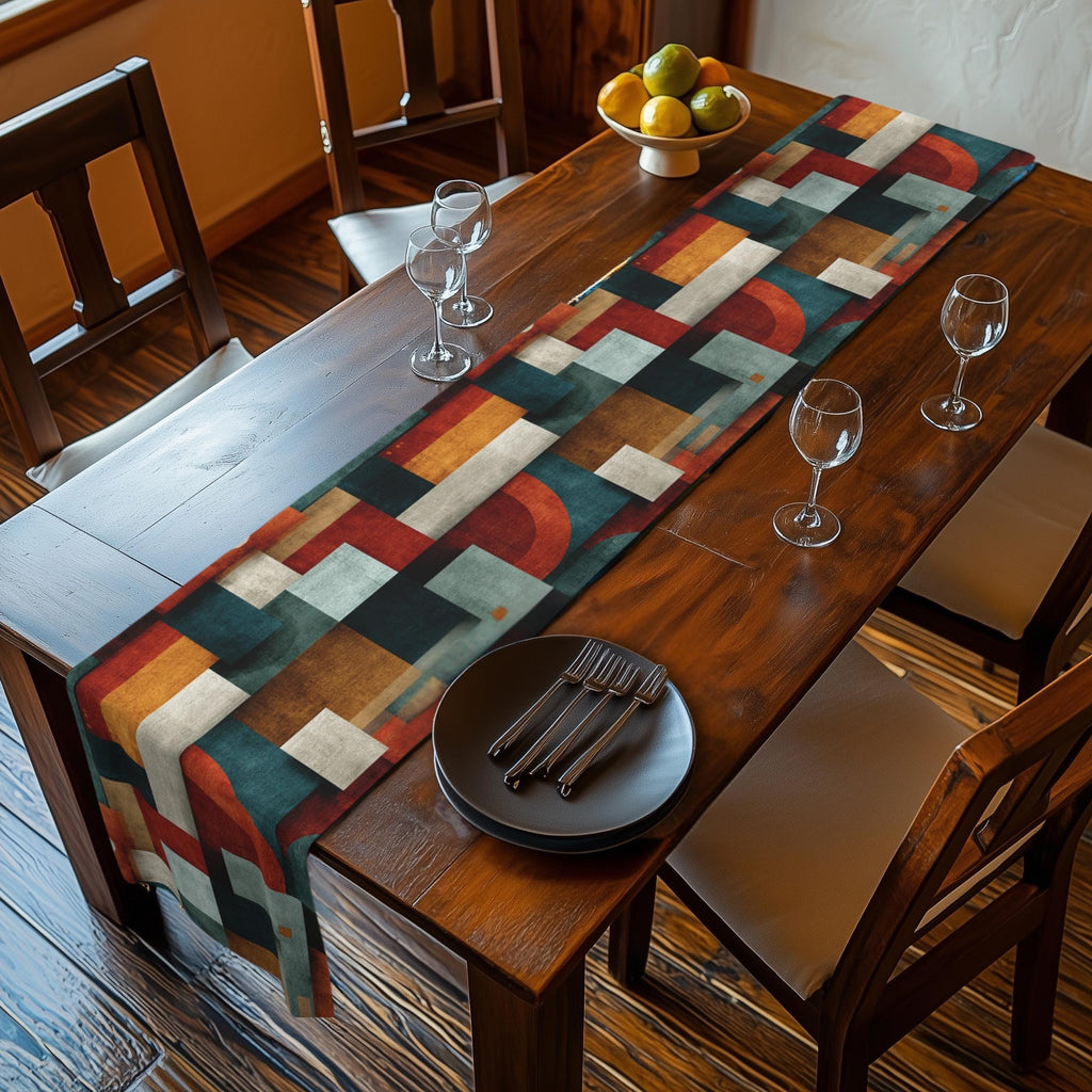 Bauhaus Table Runner: Mid Century Modern Geometric Block Design
