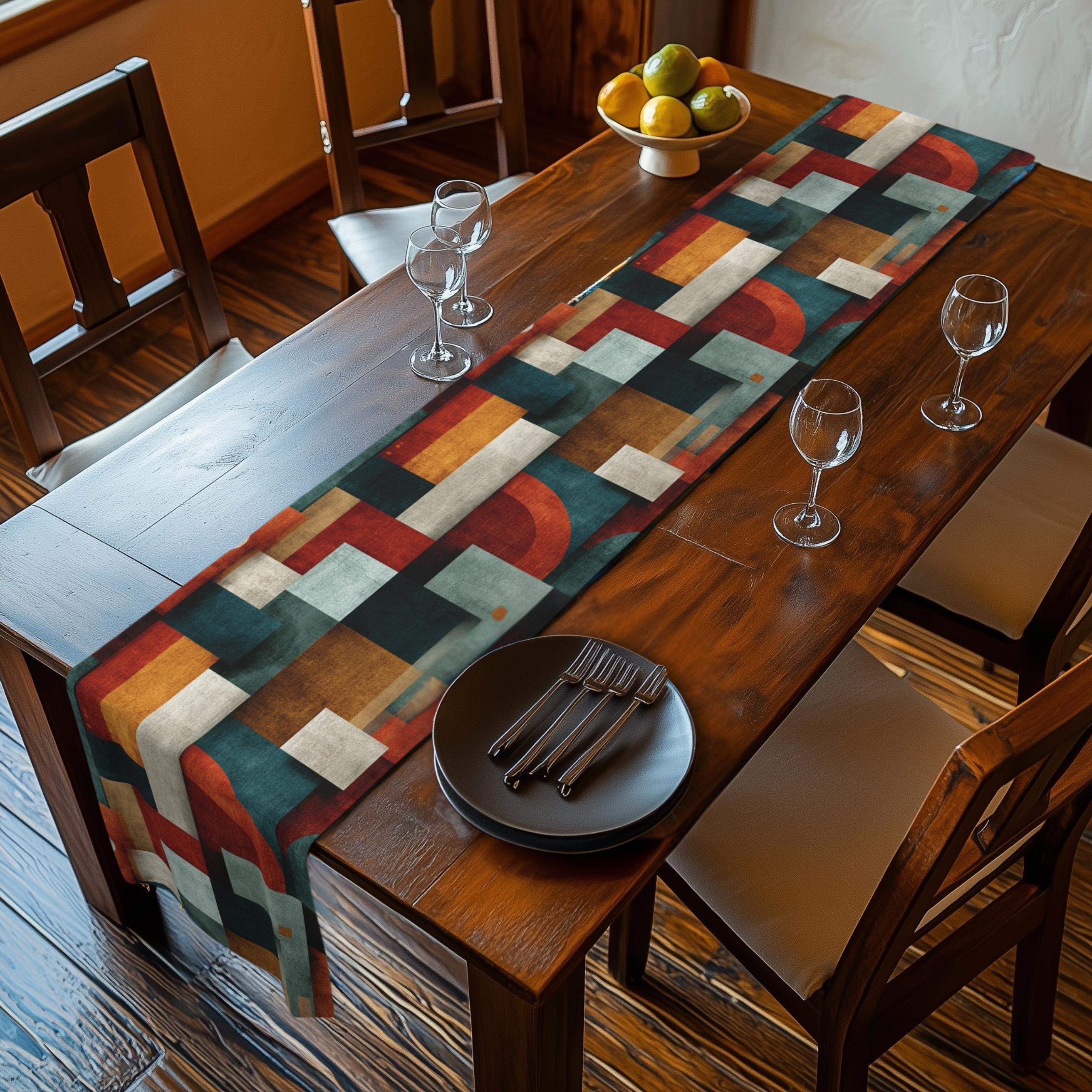 Bauhaus Table Runner: Mid Century Modern Geometric Block Design