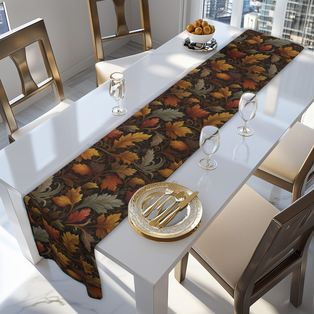 Fall Table Runner: Autumn Leaves Stylized Earth Tone Design for Dining Decor