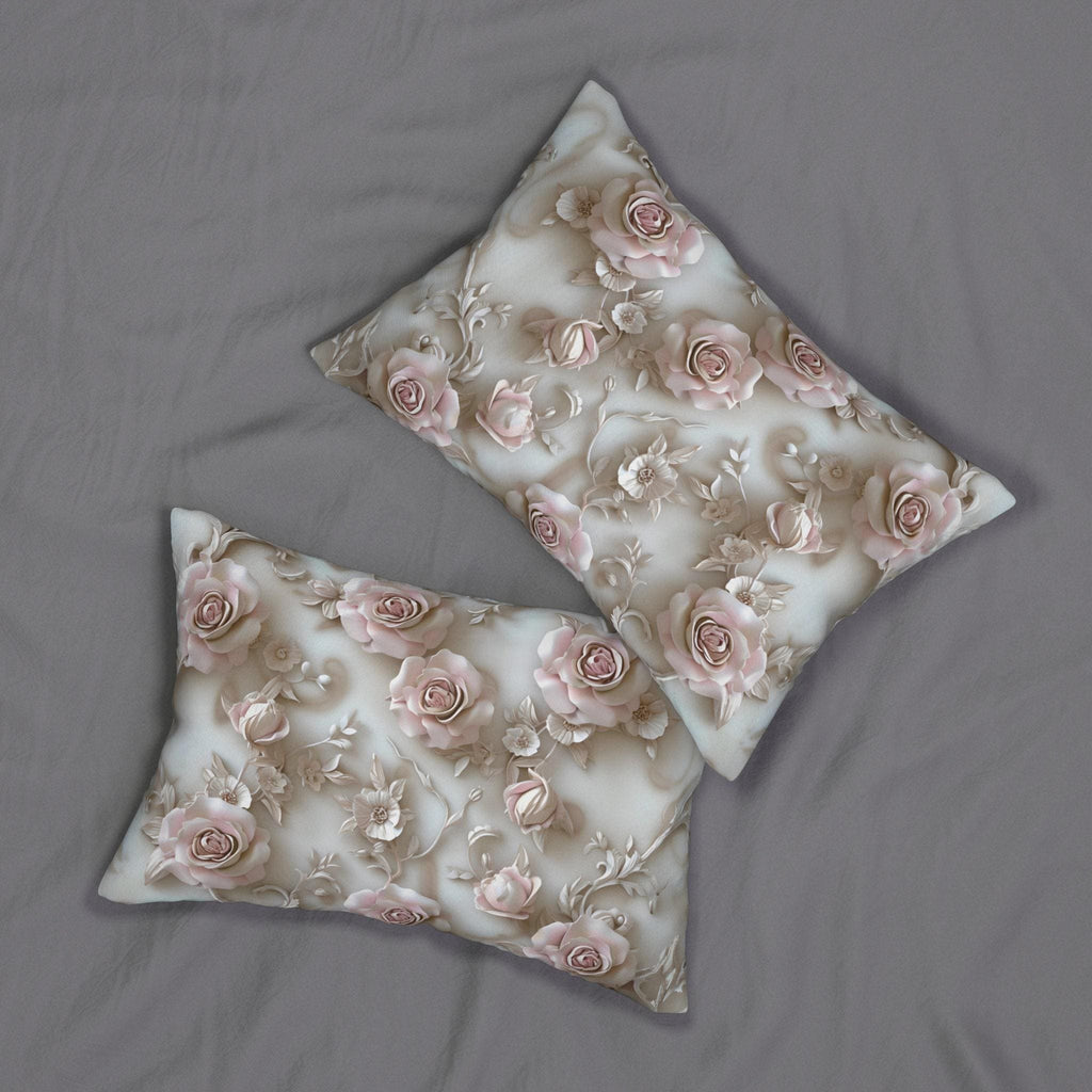 Soft Pink Roses Floral Lumbar Pillow – Romantic Feminine Cushion (20" x 14")