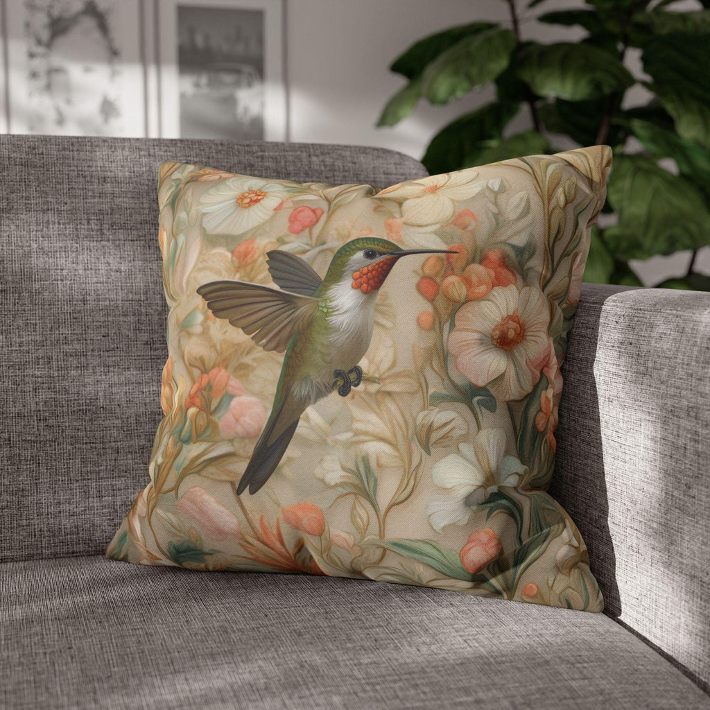 William Morris Hummingbird Pillow Cover: Peach Vintage Style Garden Cushion
