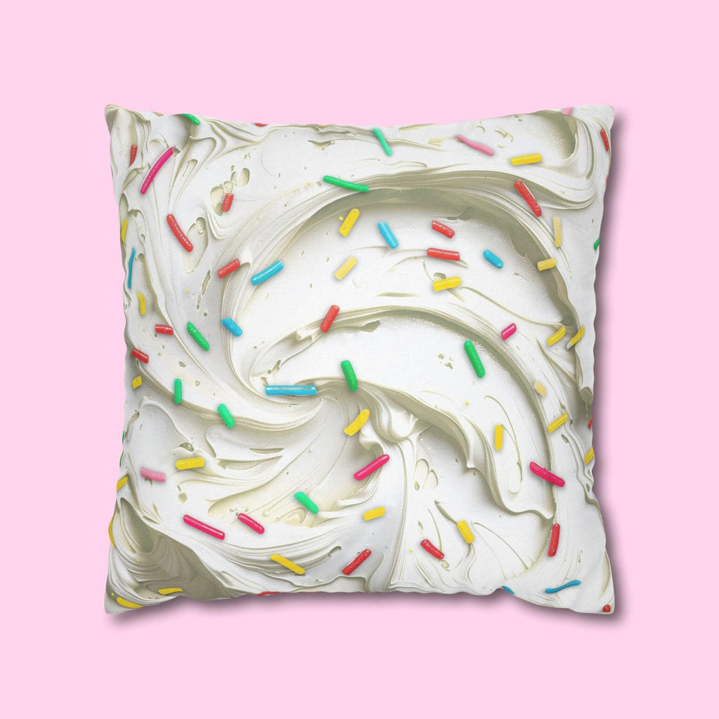 Square Throw Pillow Cover: Simulated Frosting with Rainbow Sprinkles - Sweet Home Decor