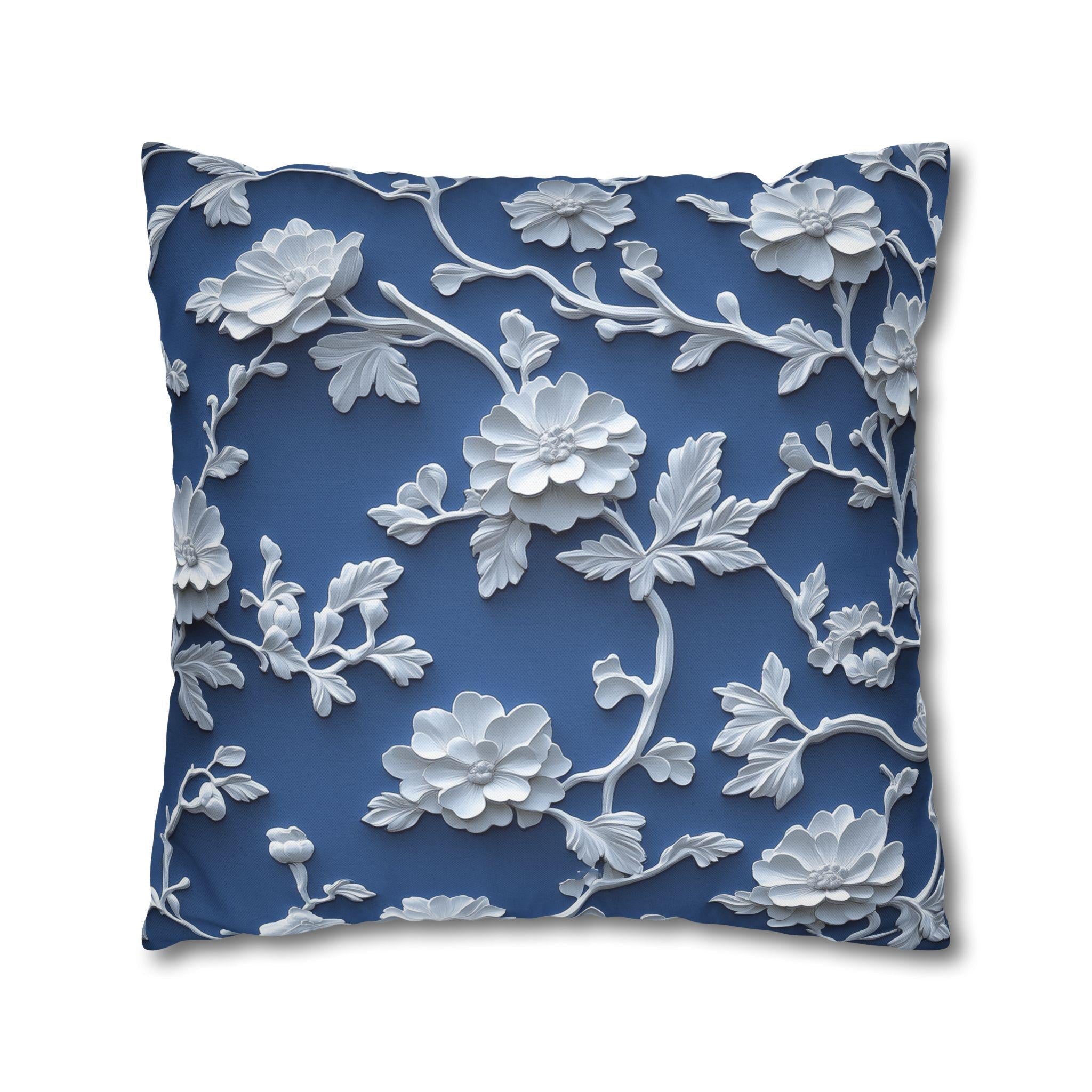Blue & White Chinoiserie Pillow Cover: Floral Home Decor