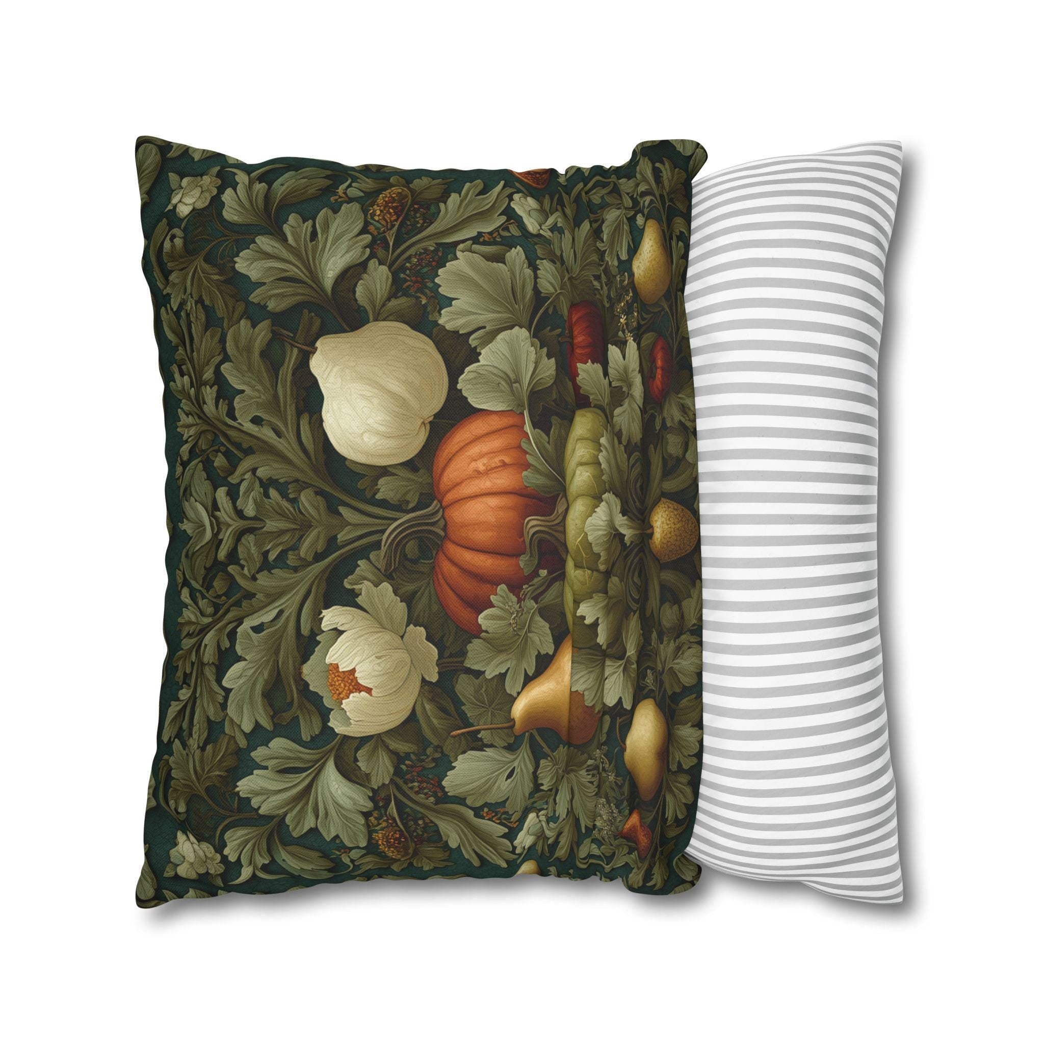 William Morris Botanical Fall Throw Pillow Cover: Green Pumpkin Harvest Tapestry Decor for Fall