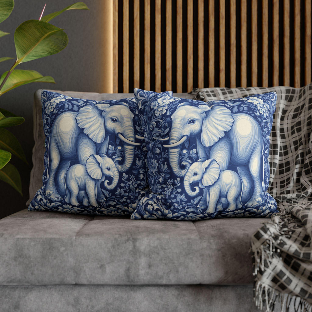 William Morris Inspired Elephant Pillow Cover: Blue & White Botanical Tapestry Cushion Case