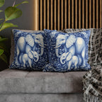 William Morris Inspired Elephant Pillow Cover: Blue & White Botanical Tapestry Cushion Case