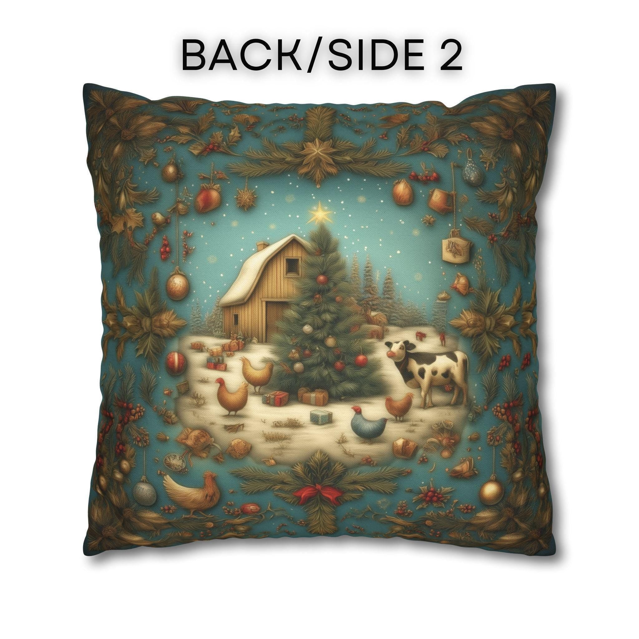 Country Christmas Farmhouse Pillow Cover: Barnyard Holiday Scene
