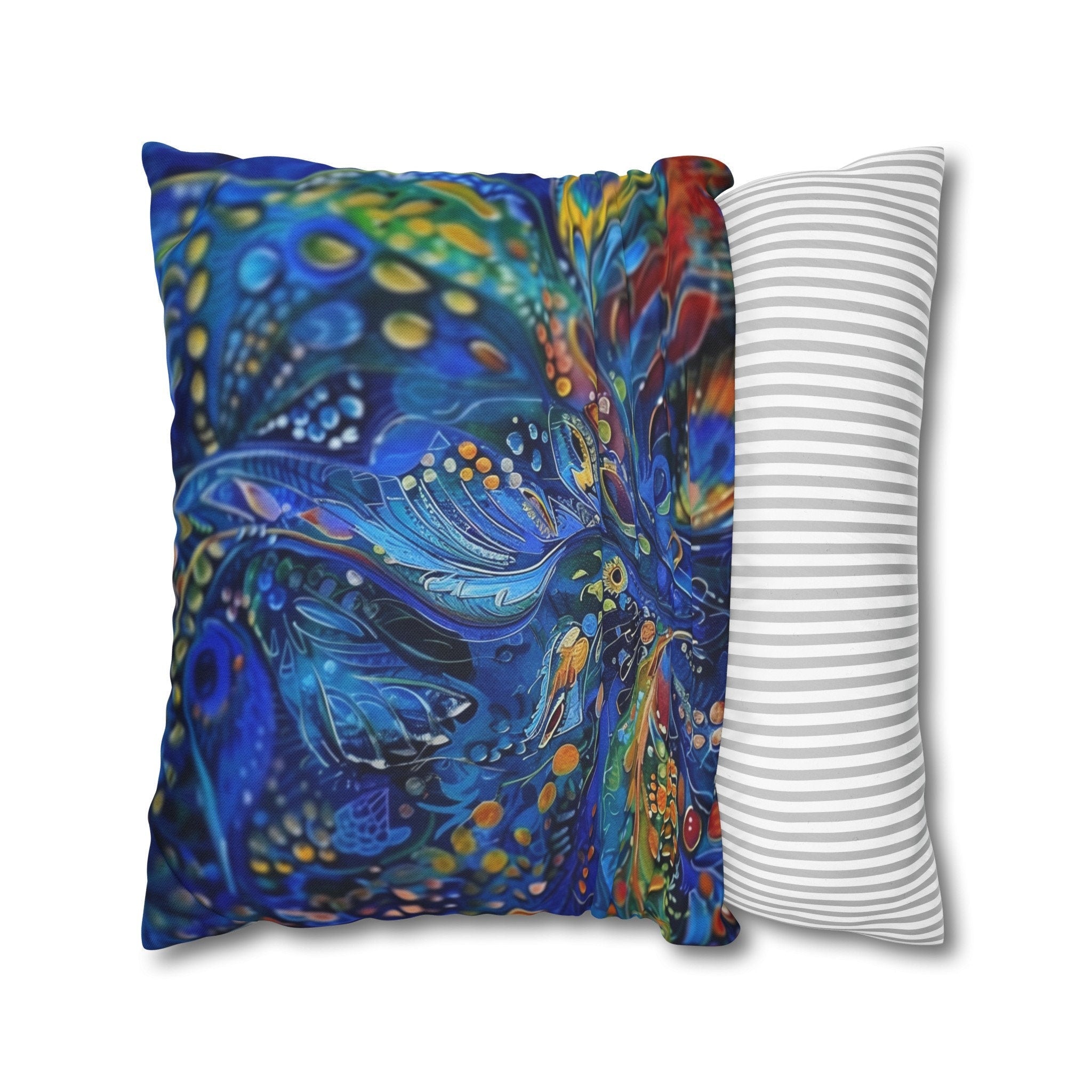 Peacock Feather Pillow Cover: Abstract Blues & Greens Artistic Design