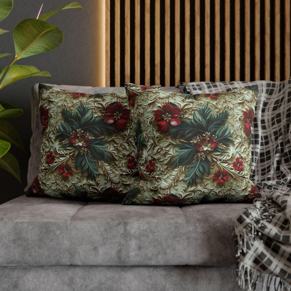 Elegant Christmas Poinsettia Pillowcase: Luxurious Floral Holiday Decor with Beige Background
