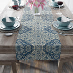 Toile Table Runner: Blue and Cream Botanical Dining Decor