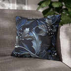 Elegant Silver & Blue Holly Leaf Christmas Pillow Cover - Moody Contemporary Holiday Decor