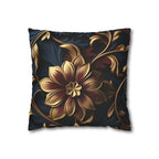 Luxurious Baroque Floral Pillow Cover: Burgundy & Gold on Navy Background, Ornate Design