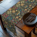 William Morris Inspired Table Runner: Midnight Navy Botanical Design