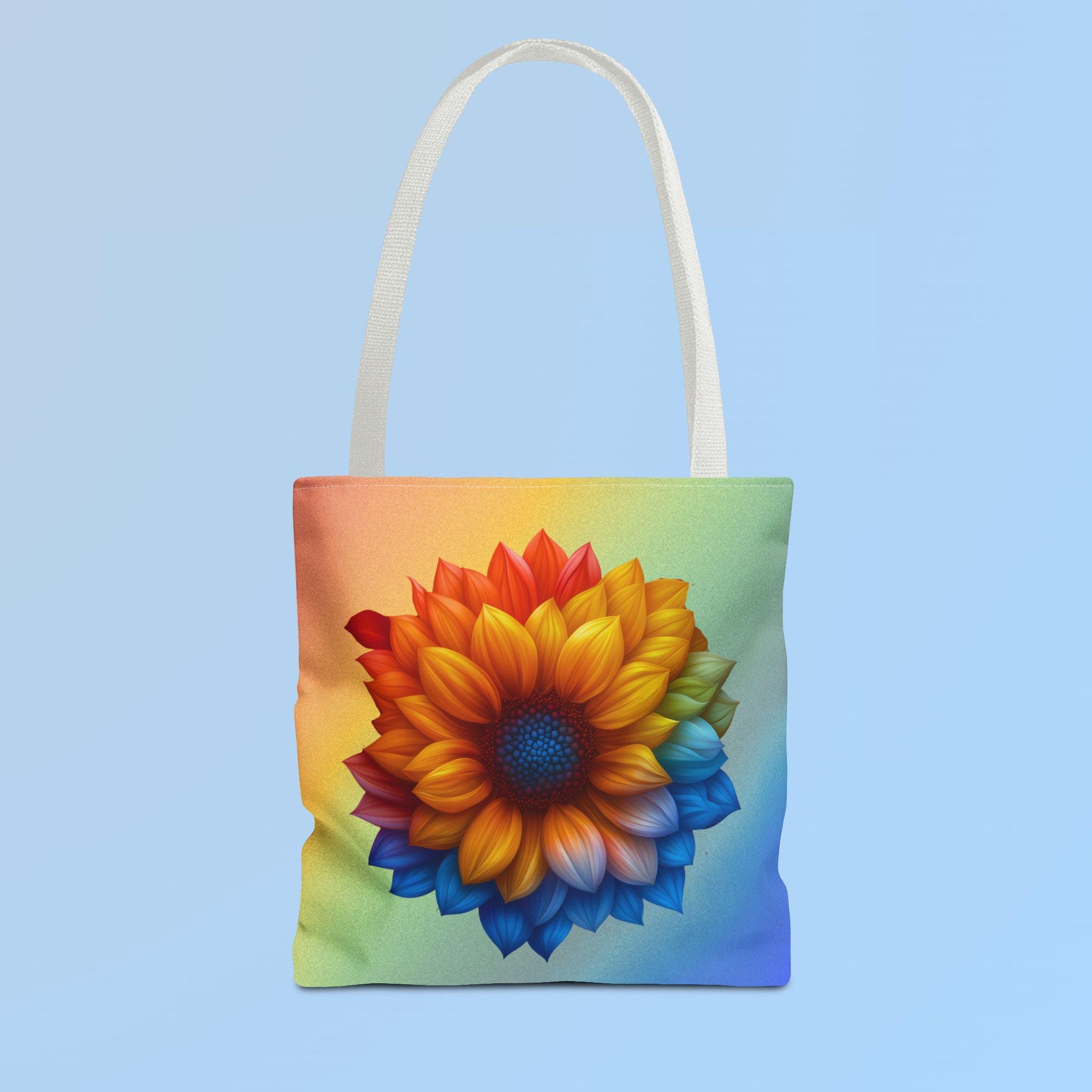 Vibrant Sunflower Rainbow Tote: Eco-Friendly Floral Market Bag for Nature Lovers & Beach Trips
