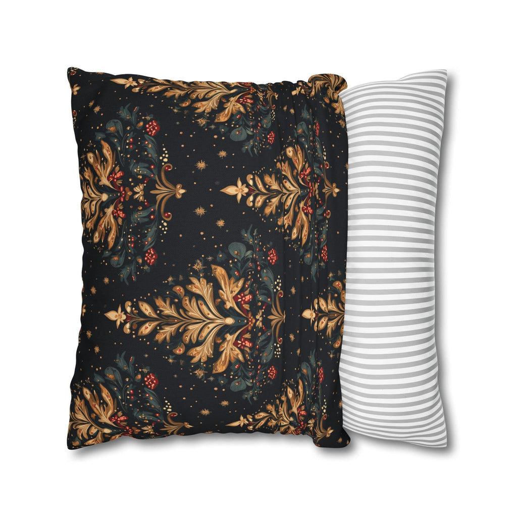 William Morris Christmas Tree Pattern Pillowcase, Golden Red Green Dark Navy Winter Cushion Cover