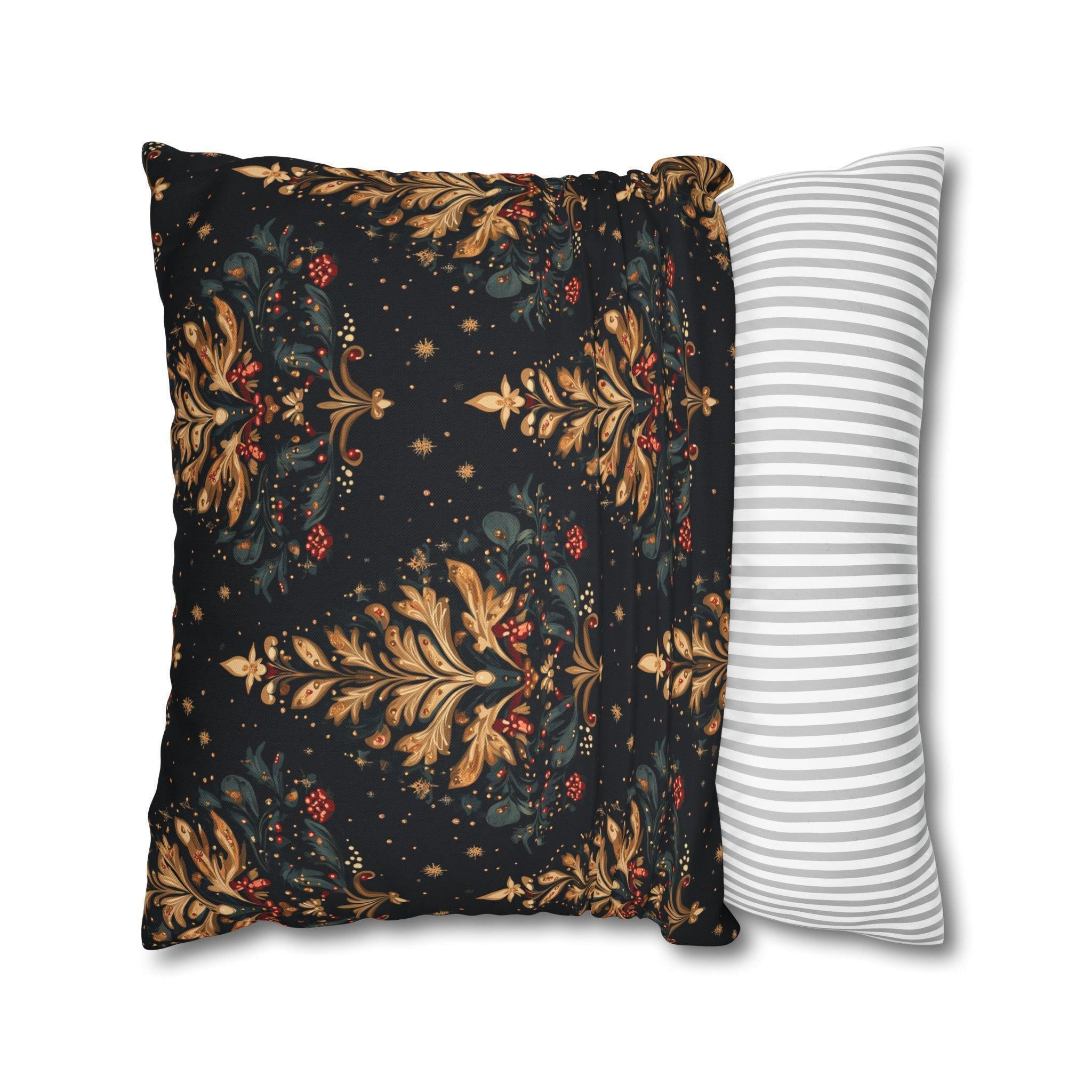 William Morris Christmas Tree Pattern Pillowcase, Golden Red Green Dark Navy Winter Cushion Cover