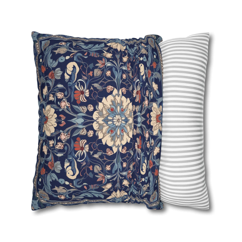 Elegant Navy Blue Floral Medallion Pillowcase: William Morris Inspired Persian Tribal Motifs Decorative Cover