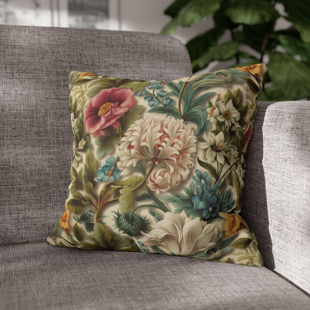 Watercolor Pastel Floral Pillow Cover:  Botanical Spring Garden Sage Pink Blue