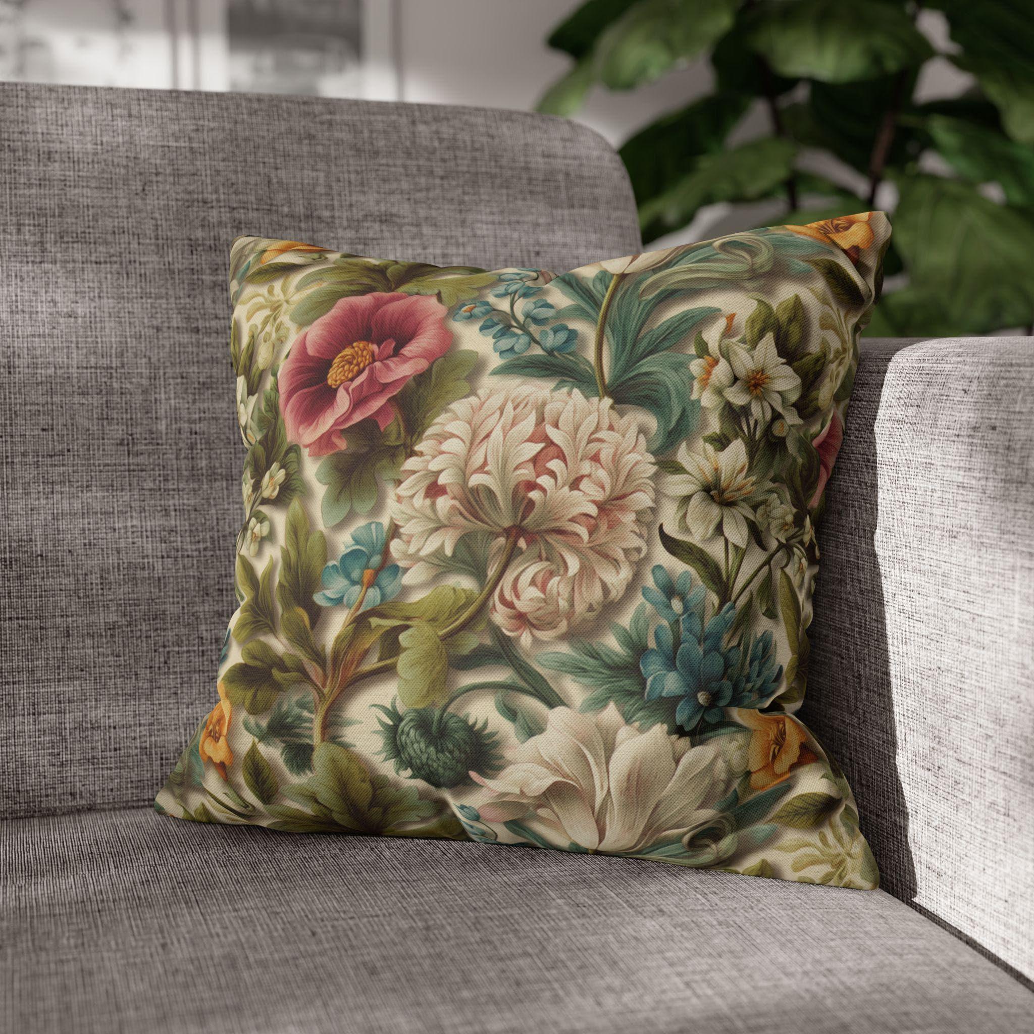 Watercolor Pastel Floral Pillow Cover:  Botanical Spring Garden Sage Pink Blue