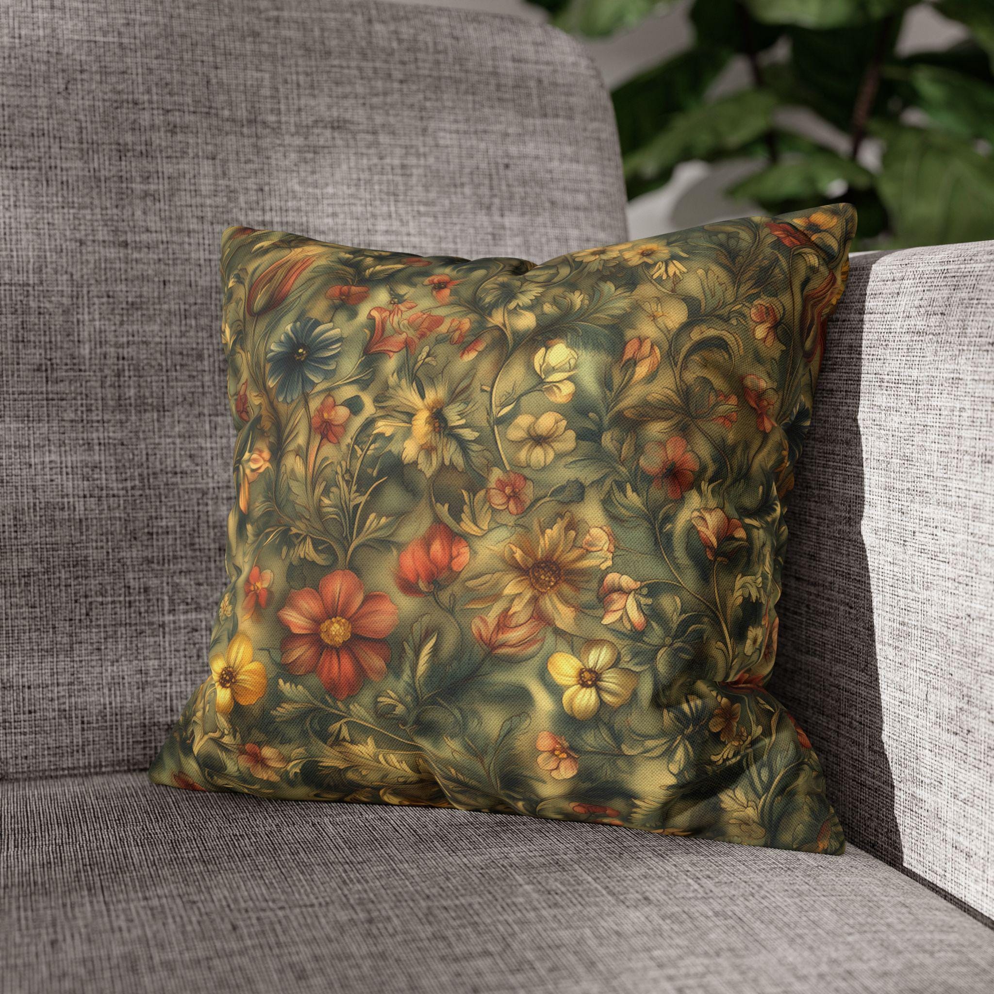 William Morris Botanical Pillow Cover: Jewel Tone Floral Tapestry Arts & Crafts Accent