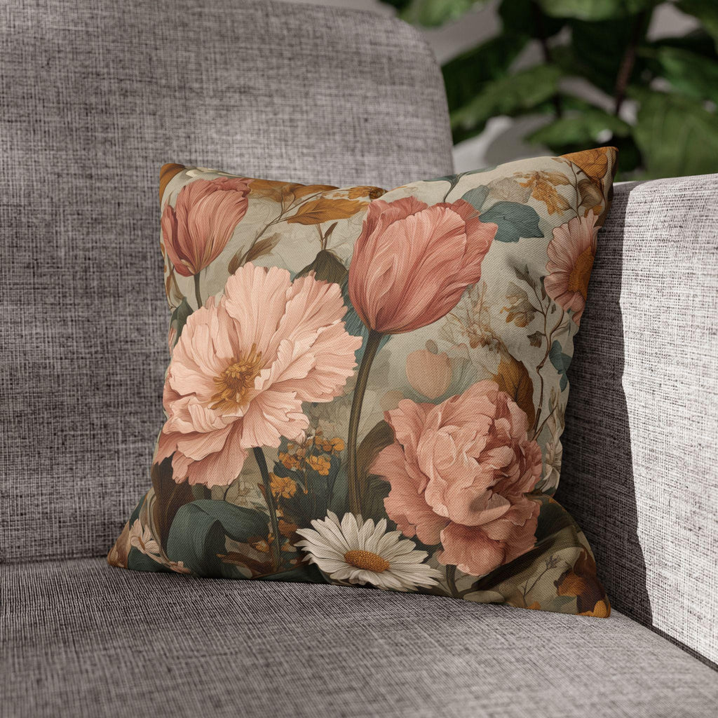 William Morris Inspired Botanical Pillow Cover: Dusty Rose, Sage, Ochre Autumn Accent