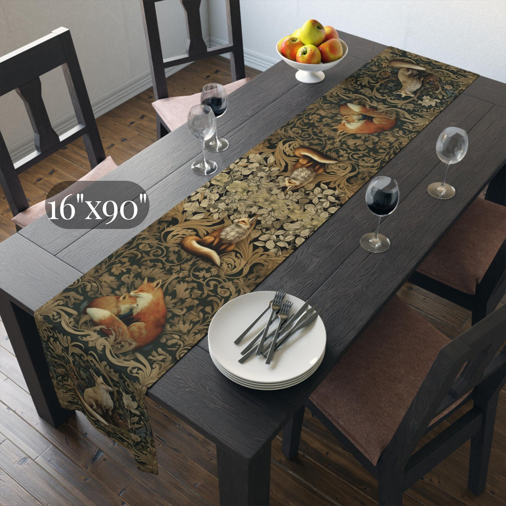 William Morris Fox Table Runner: Dark Woodland Botanical Arts & Crafts Decor