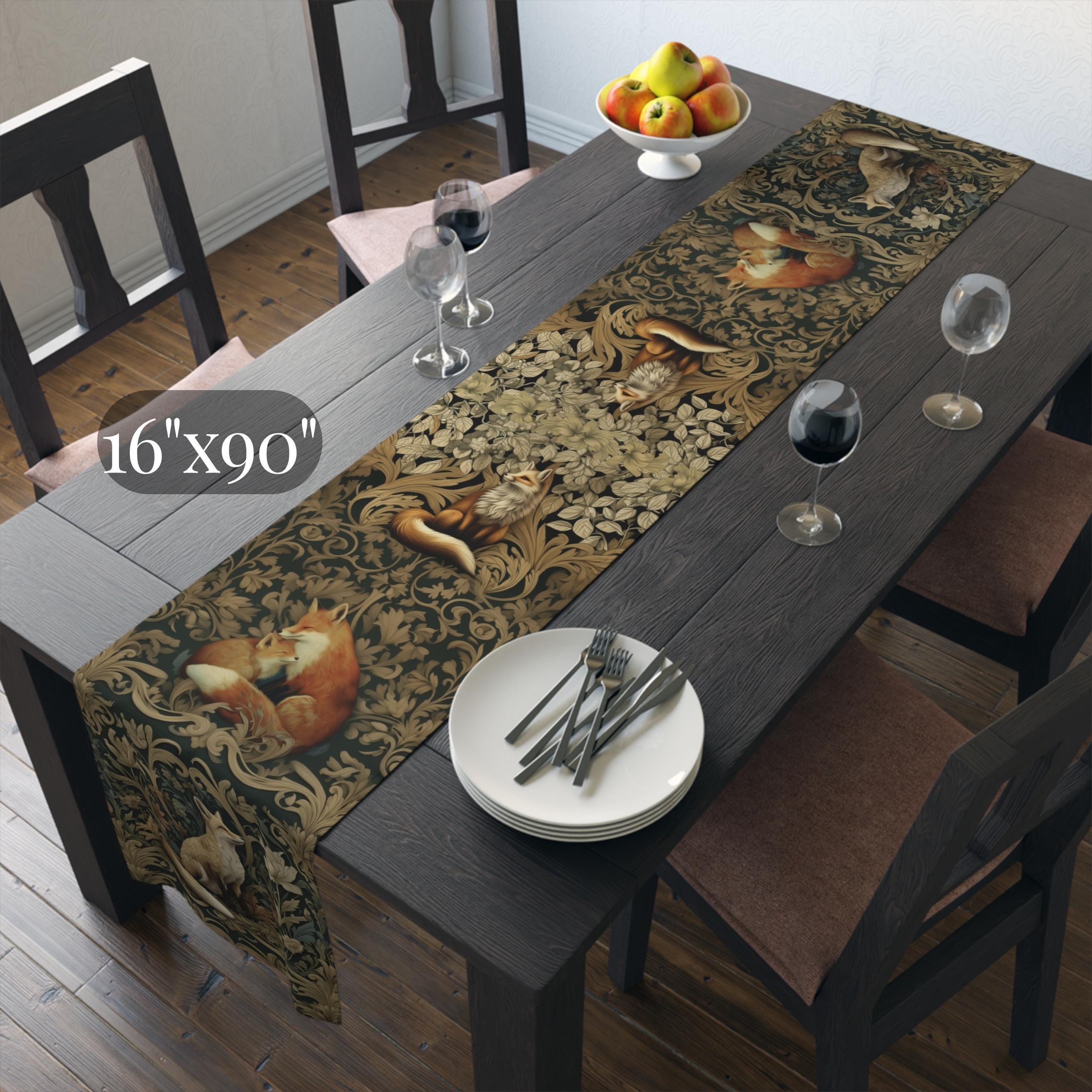 William Morris Fox Table Runner: Dark Woodland Botanical Arts & Crafts Decor