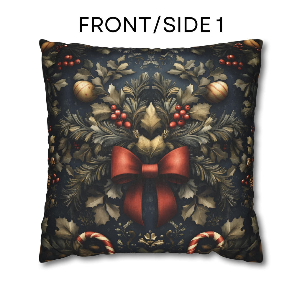 Midnight Holiday Pillow Cover: Morris-Style Christmas Theme in Navy, Gold & Red